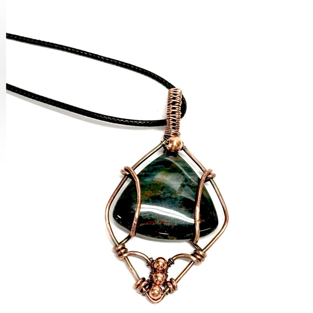 HANDMADE Bloodstone Hand Wrapped Copper Modern Unisex Necklace, Gift Him or Her